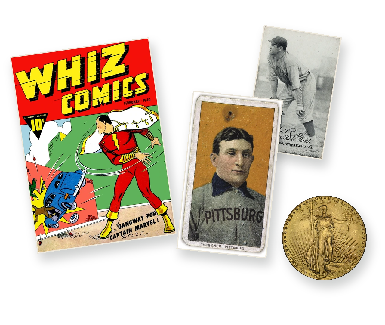 Collage of assorted collectibles